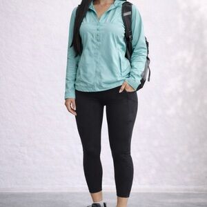 Blue cloud veil half button pullover windbreaker jacket